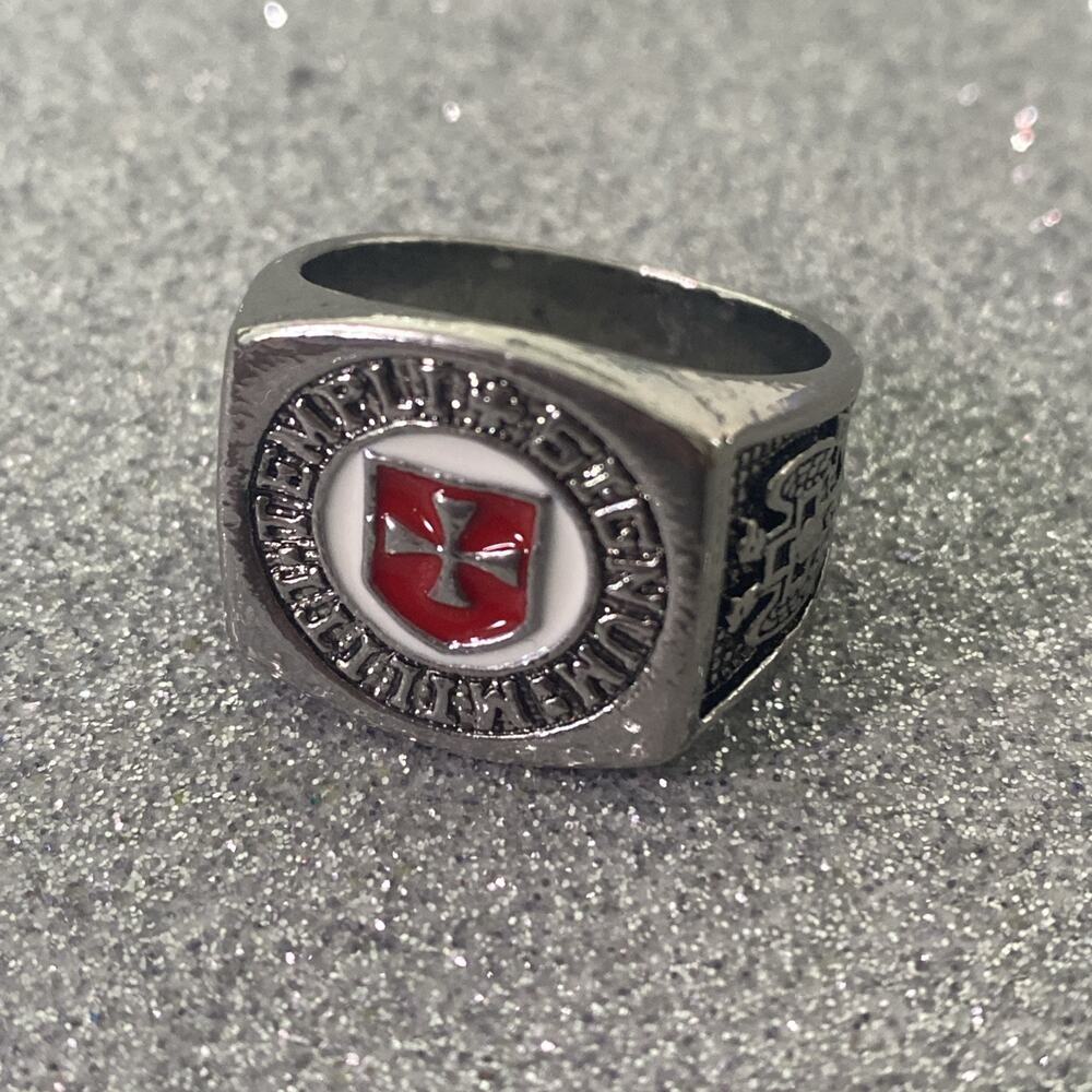 Vintage Antique Silver Tone Masonic Heavy Ring - Size 12
